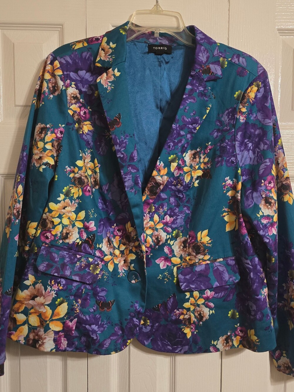 Torrid Teal Floral Blazer with Purple & Yellow Floral Accents